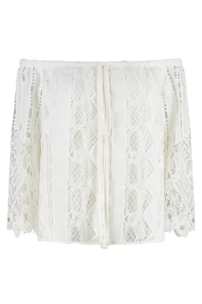 Pinko Notorius Lace Blouse With Decorative Bow In White