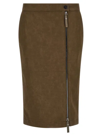 Pinko Nubuck-effect Zip-front Pencil Skirt In Brown