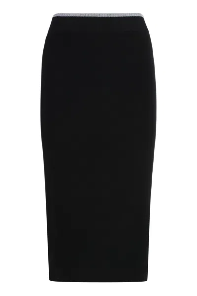 Pinko Nuova Guinea Ribbed Knit Midi Skirt In Black