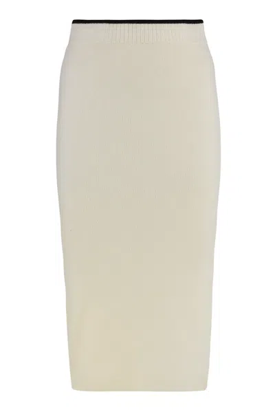 Pinko Nuova Guinea Ribbed Knit Skirt In Neutral