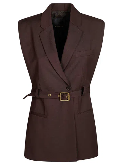 Pinko Nuraqus Diagonale V-neck Tailored Gilet In Brown