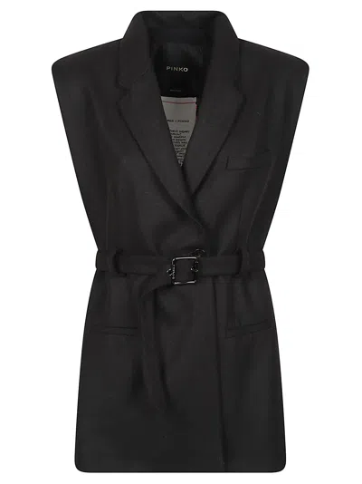Pinko Nuraqus Structured Tailored Belted Lapel Vest In Black