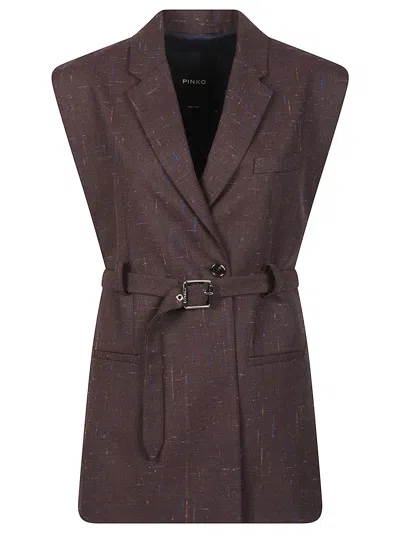 Pinko Nuraqus Tailored Belted Lapel Sleeveless Vest In Purple