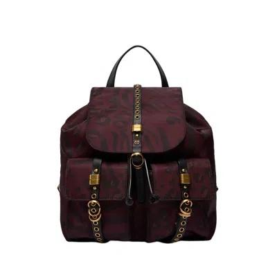 Pinko Nylon Backpack With Flap Closure And Signature Love Birds Logo In Burgundy