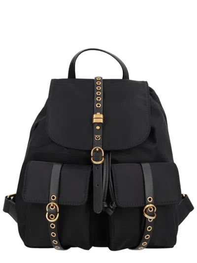 Pinko Nylon Flap Buckle Backpack In Black