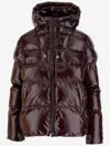 Pinko Oversized Quilted Down Coat With Glossy Finish And Hood In Brown