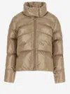 Pinko Beige High Collar Quilted Nylon Down Jacket In Neutral