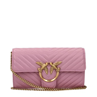 Pinko O Leather Clutch Women's Bag In Pink