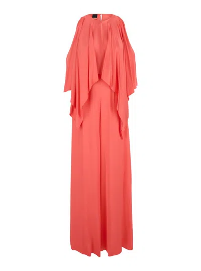 PINKO RED DRESS WITH ROUND NECKLINE AND RUFFLE DETAILS IN VISCOSE WOMAN