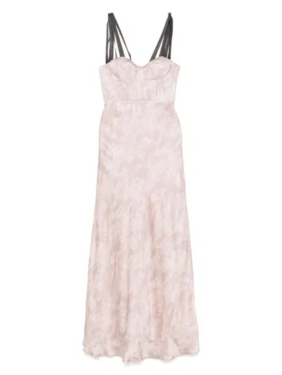 Pinko Floral-print Maxi Dress In Neutral
