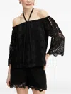Pinko Off-shoulder Lace Top In Black