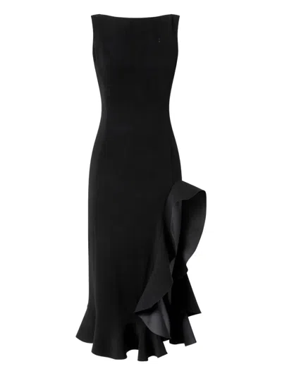 Pinko Stretch Viscose Dress With Ruffles In Black