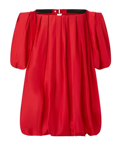 Pinko Off-shoulder Pleated Mini Dress In Red