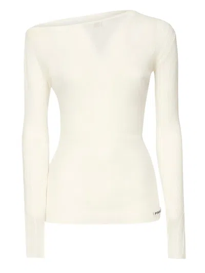 Pinko Off-shoulder Ribbed Sweater In White