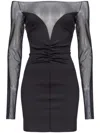 Pinko Fitted Black Dress With Sheer Sleeves And Sweetheart Neckline In 黑色