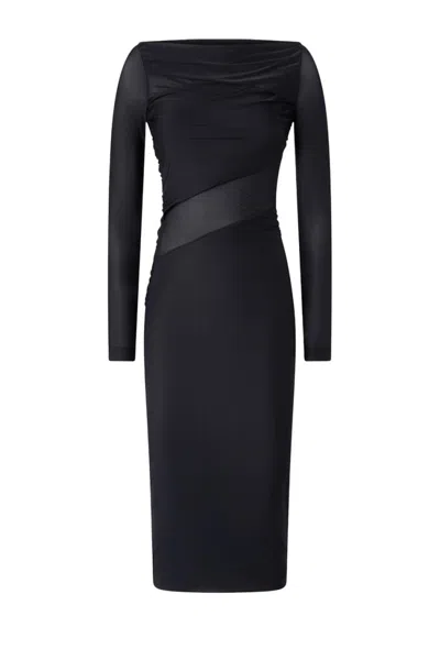 Pinko Off-the-shoulder Black Midi Dress