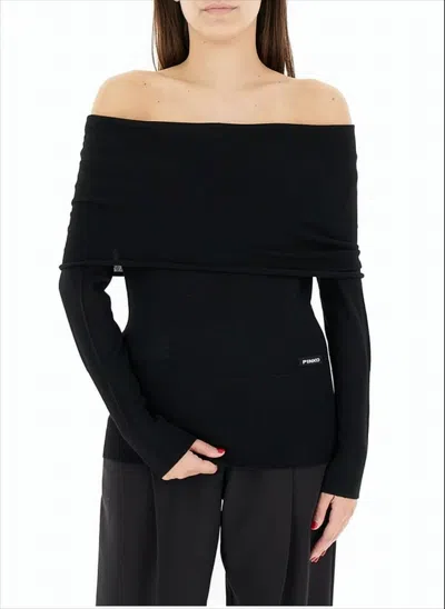 Pinko Off-the-shoulder Fitted Top With Long Sleeves In Black