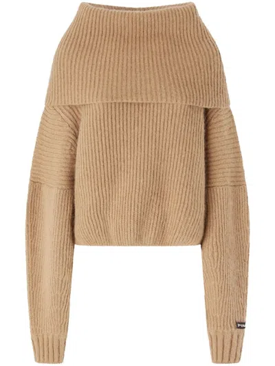 PINKO OFF-THE-SHOULDER KNITTED SWEATER WITH RIBBED TEXTURE