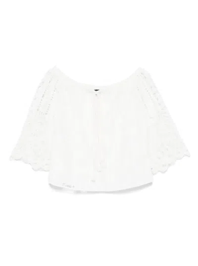 Pinko Off-the-shoulder Lace Detail Blouse With Tie Closure In White