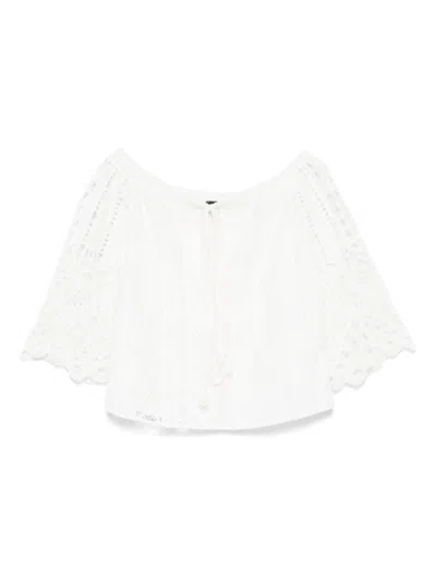 PINKO PINKO OFF-THE-SHOULDER WHITE SHIRT WITH LACE DETAILING