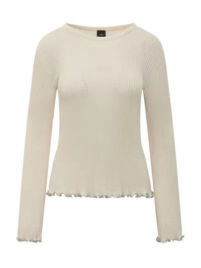 Pinko Off White Knitted Round Neck Sweater In Neutral