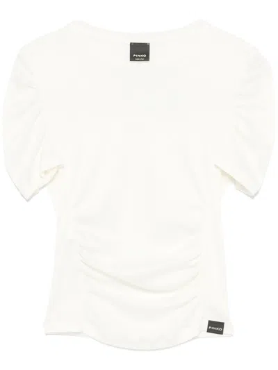 PINKO OFF WHITE MARTELLO RUCHED-DETAILING T-SHIRT