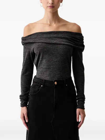 Pinko Off-shoulder Logo-embroidered Sweater In Gray