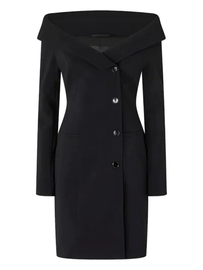 Pinko Off-the-shoulder Black Midi Dress With Tailored Silhouette And Button Closure