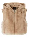 Pinko Padded Faux Fur Gilet With Hood In Neutral
