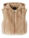 Pinko Cropped Beige Knitwear Jacket With Faux Fur In Sand