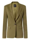 Pinko Tailored Green Linen-viscose Blazer With Notched Lapels In Green
