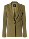 Pinko Tailored Green Linen-viscose Blazer With Notched Lapels