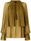 Pinko Striped Satin Blouse With Bead Embroidery In Green