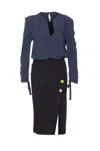 Pinko Omelette Dress With Bow And Keyhole In Blue