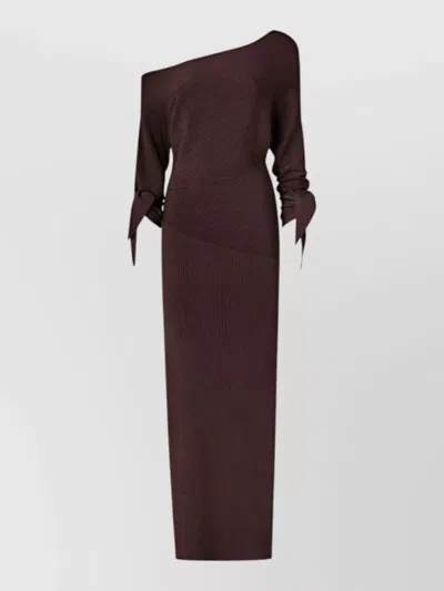 Pinko One Shoulder Knee Length Dress Tie Detail In Burgundy