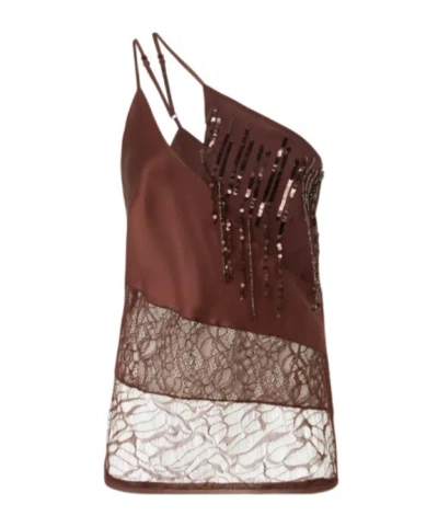 PINKO ONE-SHOULDER SATIN TOP