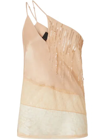 Pinko One-shoulder Satin Top In Rose Acajou