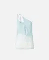 Pinko One-shoulder Satin Top With Lace And Sequins In Blu Cristallo