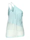 Pinko One-shoulder Satin Top With Lace And Sequins In Blue