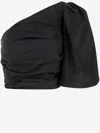 Pinko 'magnanina' Black One Shoulder Top With Ruffle Details In Techn Fabric Woman In Black