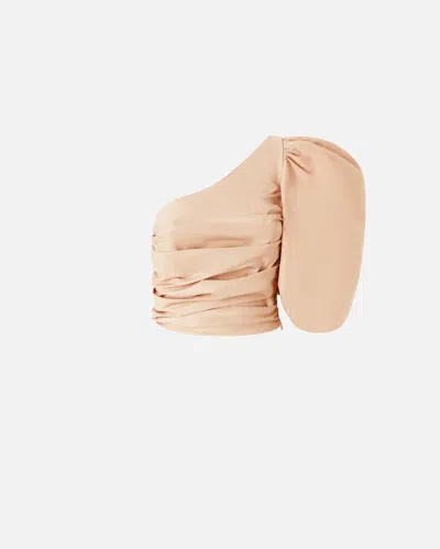 PINKO ONE-SHOULDER TAFFETA CROP TOP