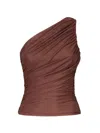 Pinko Draped One-shoulder Brown Top With Finish In Brown