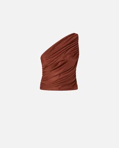 Pinko One-shoulder Tulle Top In Brown