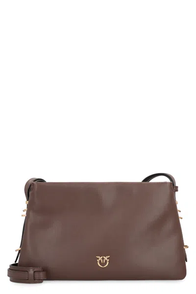 Pinko One, Two, Three Leather Crossbody Bag In Brown