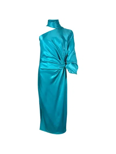 Pinko One-shoulder Draped Maxi Dress In Blue