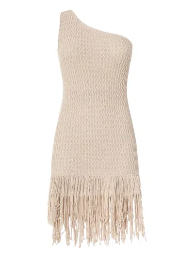 Pinko One-shoulder-minikleid Mit Fransensaum In Multi