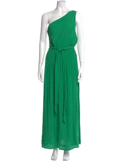 Pre-owned Pinko One-shoulder Long Dress In Green