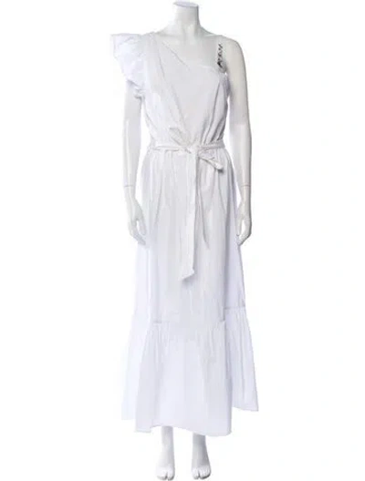 Pre-owned Pinko One-shoulder Long Dress In White