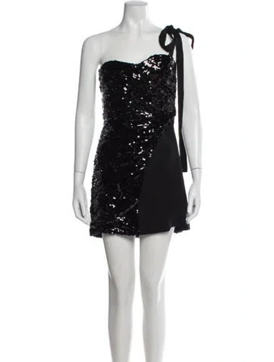 Pre-owned Pinko One-shoulder Mini Dress In Black