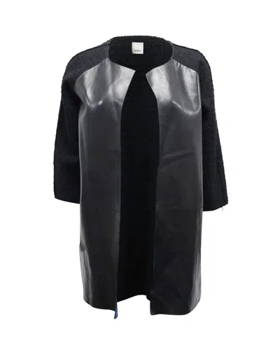 Pinko Open-front Coat In Black Leather